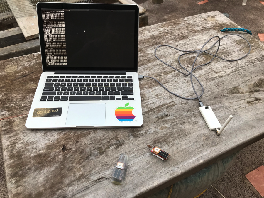 Running tests to account for difference in readings between a device with and without the PVC cover (photo by G. Colosimo).