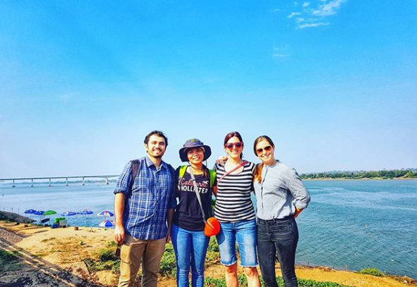 The Community Engagement team on the banks of the Mekong in Stung Treng. From left to right: Diogo Veríssimo, in-country partner Thona Lim, Jenny Glikman, Elizabeth Davis (picture: Elizabeth Davis, SDZG).
